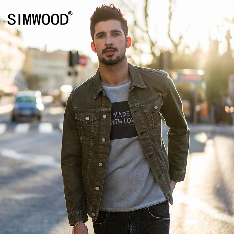 SIMWOOD 2019 осенняя джинсовая куртка мужская приталенная модная винтажная брендовая