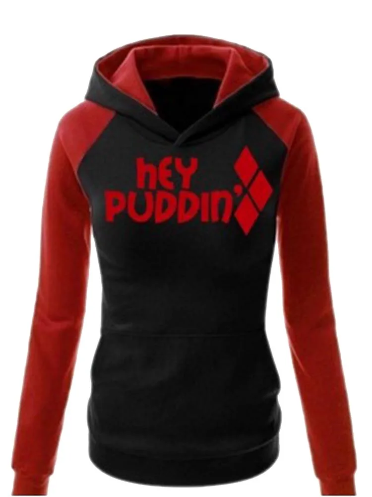 Hitmebox Suicide Squad Harley Quinn Cosplay Costumes Casual Sports Hooded Sweatshirts ladies Fleece Colorblock Tops Hoodies