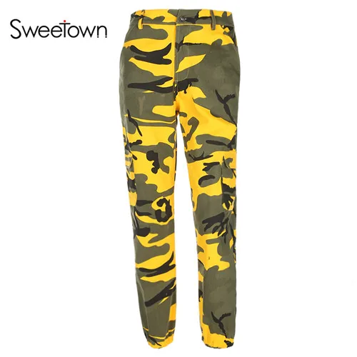 Sweetown повседневные осенние зимние брюки карго женские Camoflage Харадзюку джоггеры спортивные штаны уличная хлопковая с высокой талией камуфляжные брюки - Цвет: as picture