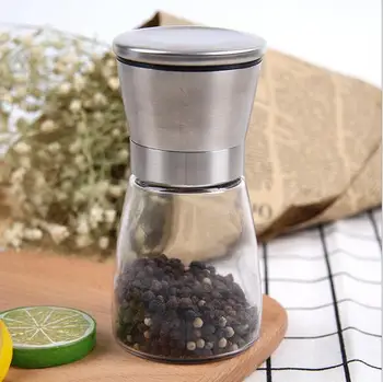 

New Stainless Steel Salt And Pepper Mill Glass Body Spice Salt and Pepper Grinder Kitchen Accessories Cooking Tool