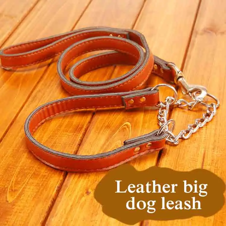 High Quality dourable extra large big pu leather dog chain Leashes