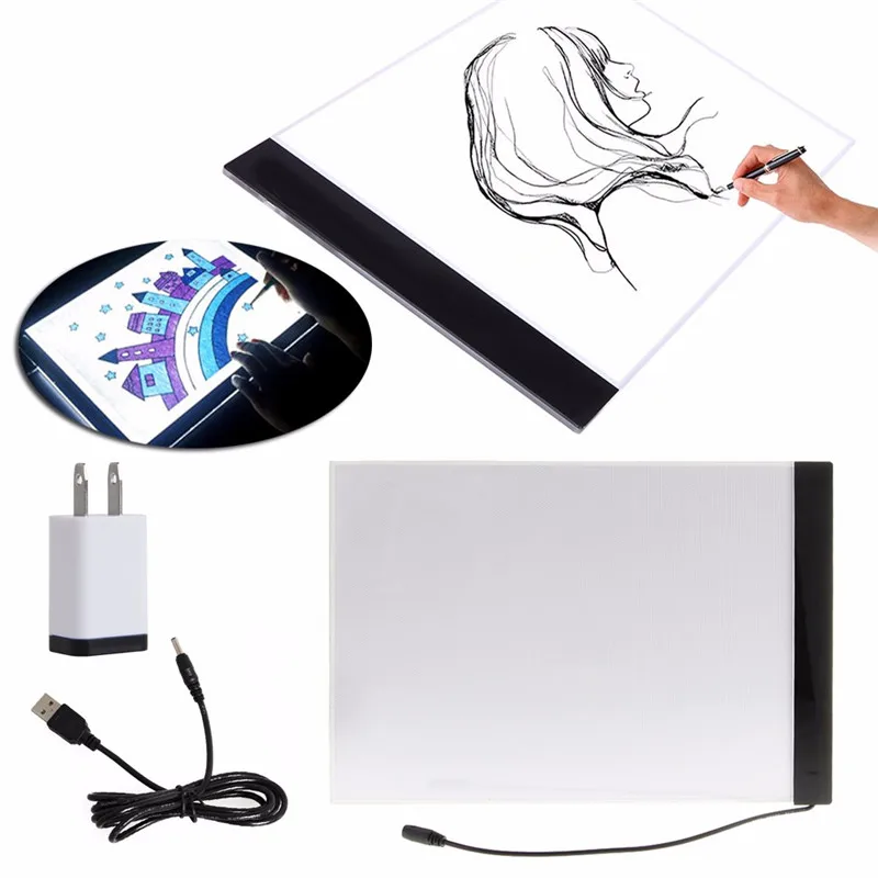 

Free shipping 1 Set A4 LED Artist Thin Art Stencil Board Light Box Tracing Drawing Board NEW