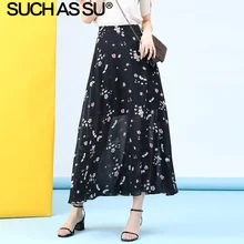 New Chiffon Long Skirt Women 2019 Summer Black Print High Waist A Line Skirt S-3XL Plus Size High Slit Ruffle Maxi Skirt Female chic women s ethnic print high waist skirt