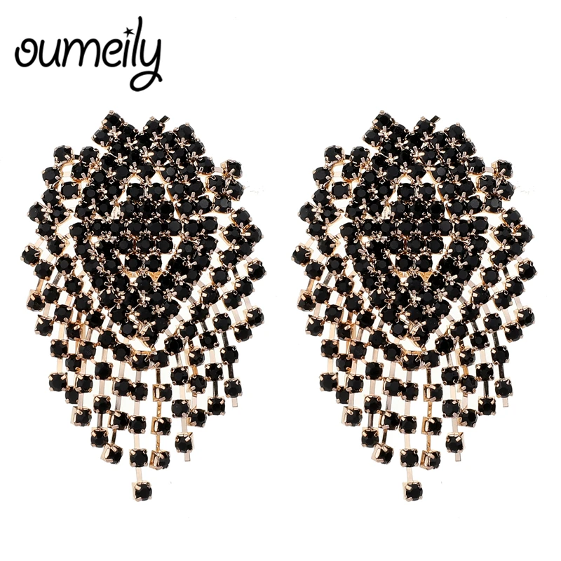 Женские длинные серьги с кристаллами OUEMILY красные синие зеленые кисточками