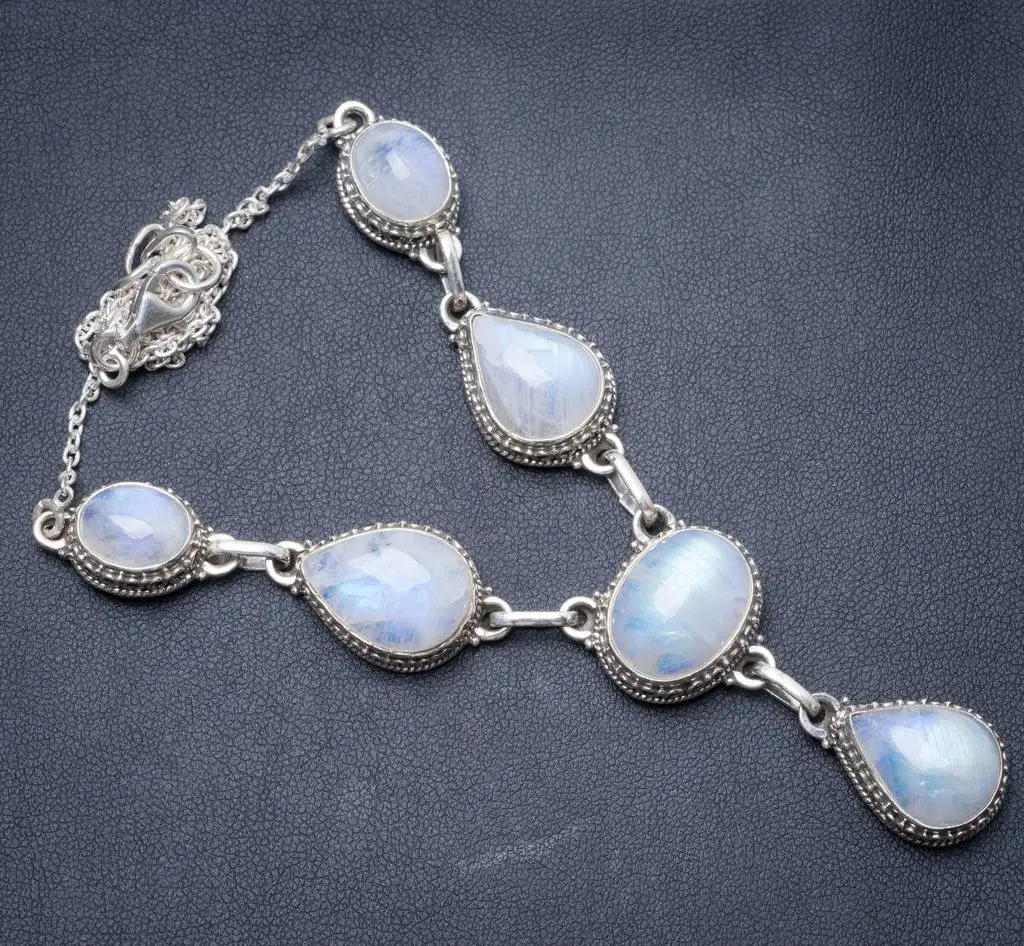 

Natural Rainbow Moonstone Handmade Unique 925 Sterling Silver Necklace 17.75" Y3487