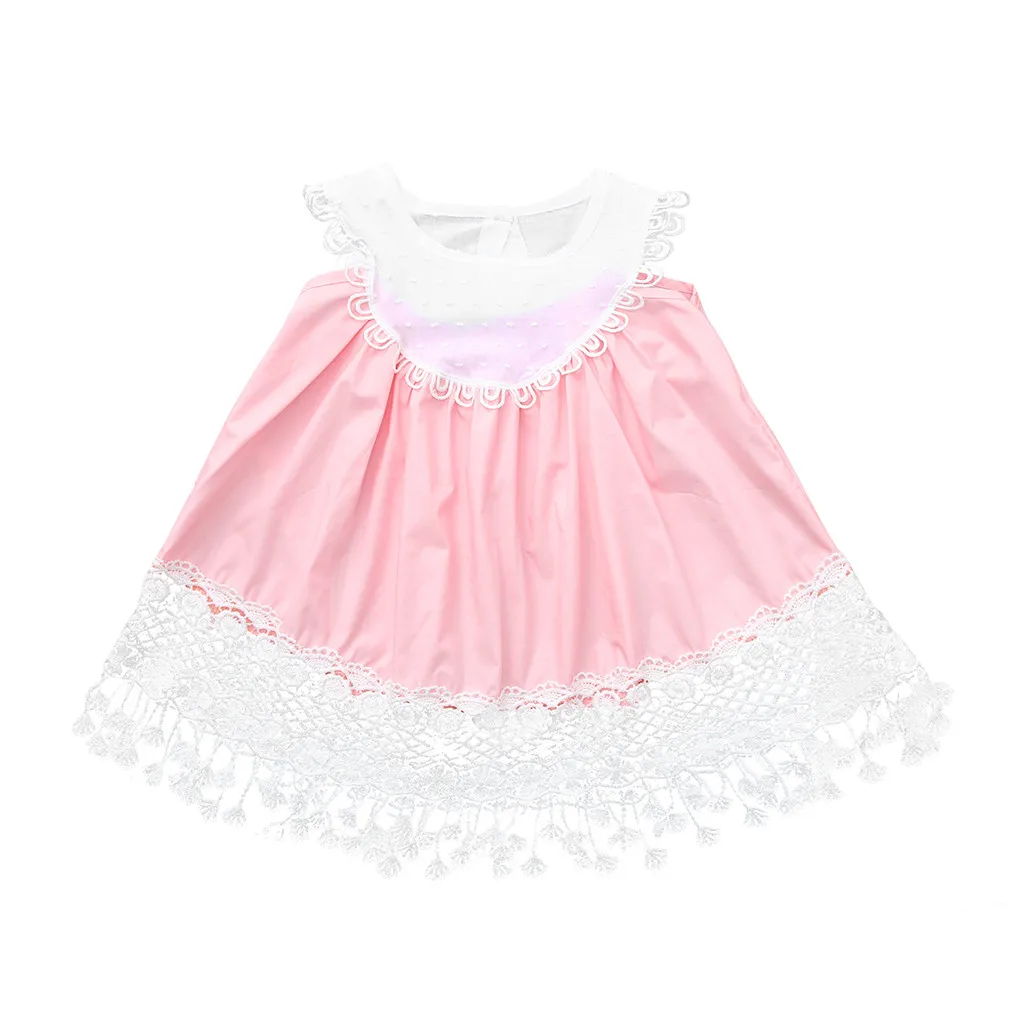 Pink Toddler Baby Girl Ruffles Sleeveless Floral Patchwork Lace
