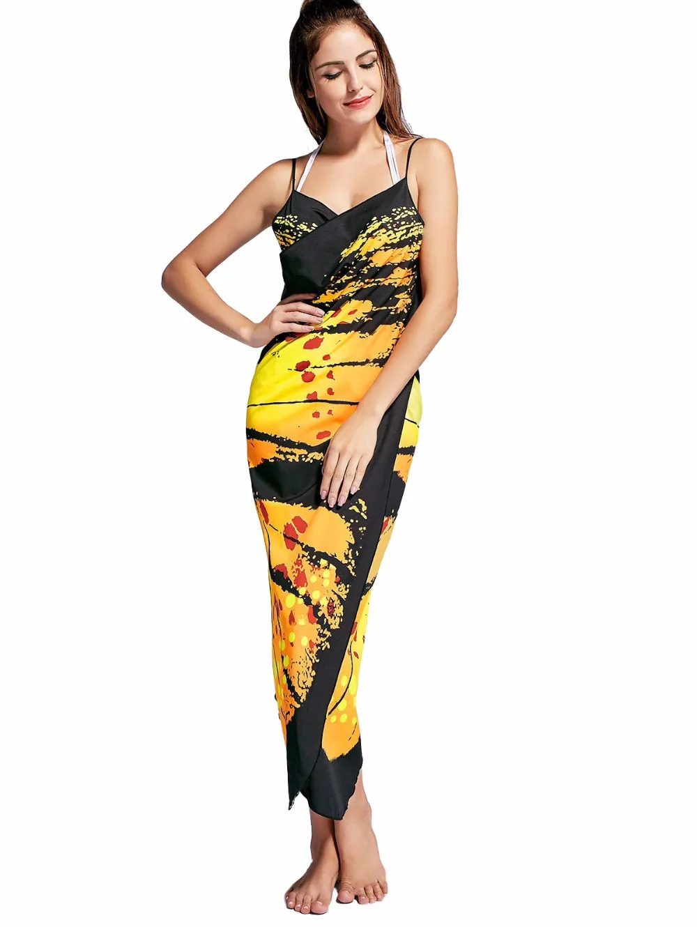 Tanie Imperium Butterfly drukuj sukienka kobiety Sexy Backless plaża sukienki na przyjęcie lato 2017 Mori dziewczyna Boho Chic Bodycon sukienka odzież plażowa