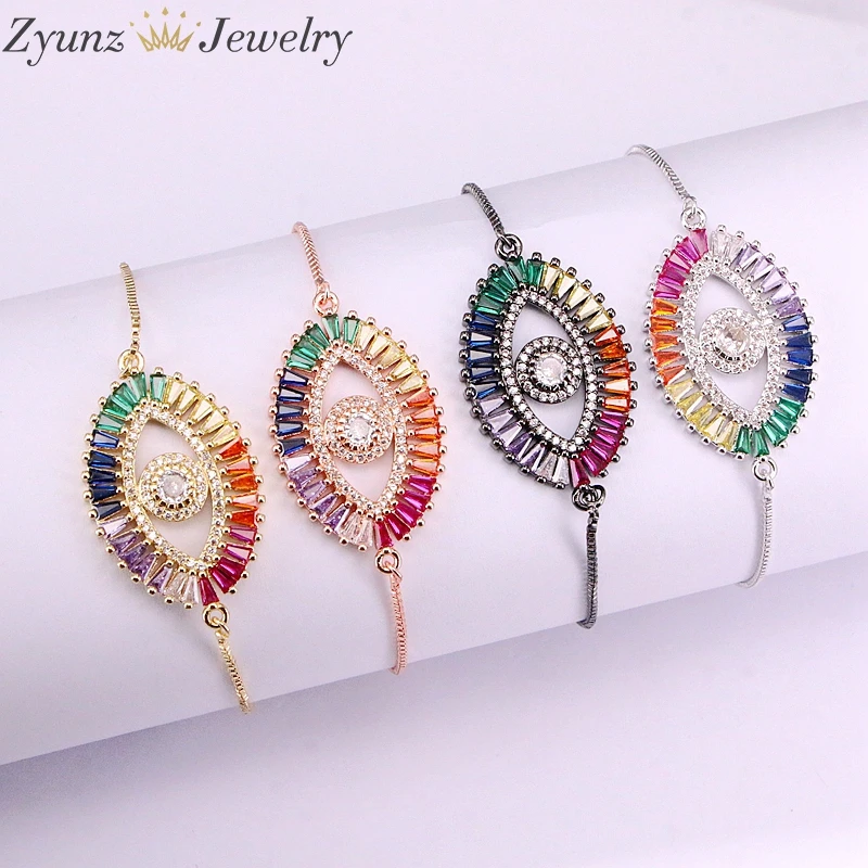 5 шт., большой глаз браслет для женщин Блестящий Радуга кубический циркон CZ браслеты и браслеты медные ювелирные изделия