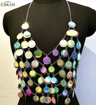 

Chran Multi Sequins Seascale Crop Top Disco Party Chain Necklace Rave Bra Bralete Lingerie Festival Costume Wear Jewelry CRS209