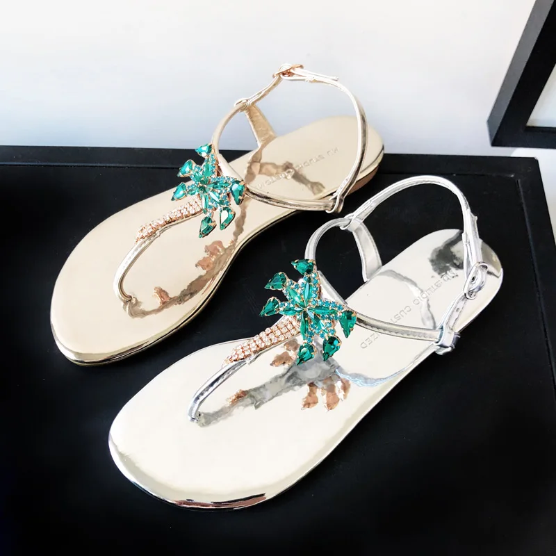 Estrecha Mujer Tangas Flip Pic Pic De Jeweled Mujeres Banda Cristal As flop Pisos A Sandalias Mano Flores as Hechas Palmera Nuevos 2018 qXT77O