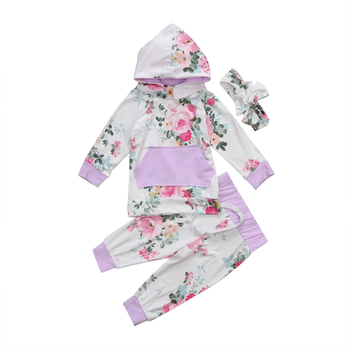 

Cute Newborn Kids Baby Girls Floral Hooded Tops Long Sleeve Sweatshirt Pants 2Pcs Outfits Clothes Set 1-5Ys