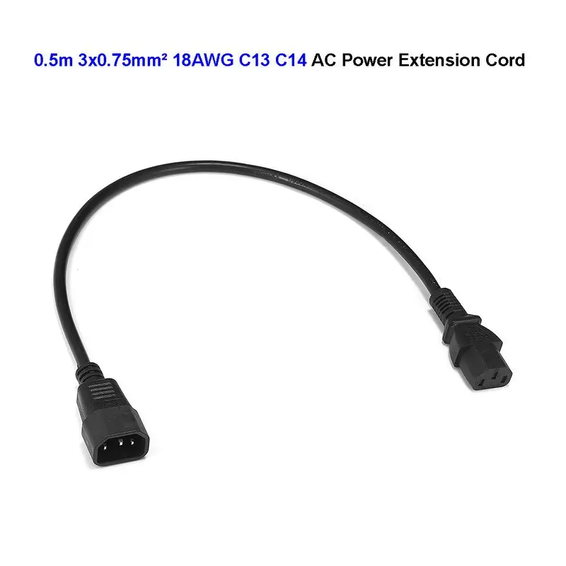 

IEC C13 C14 Power Extension Cord IEC C13 to IEC C14 Power Cord 0.5m 18AWG 0.75mm For PDU PC Computer Monitor