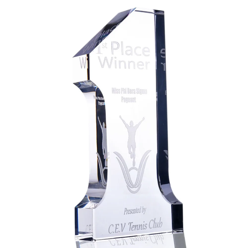 Personalize Crystal Number 1 Award Trophy or Recognition, Graduation
