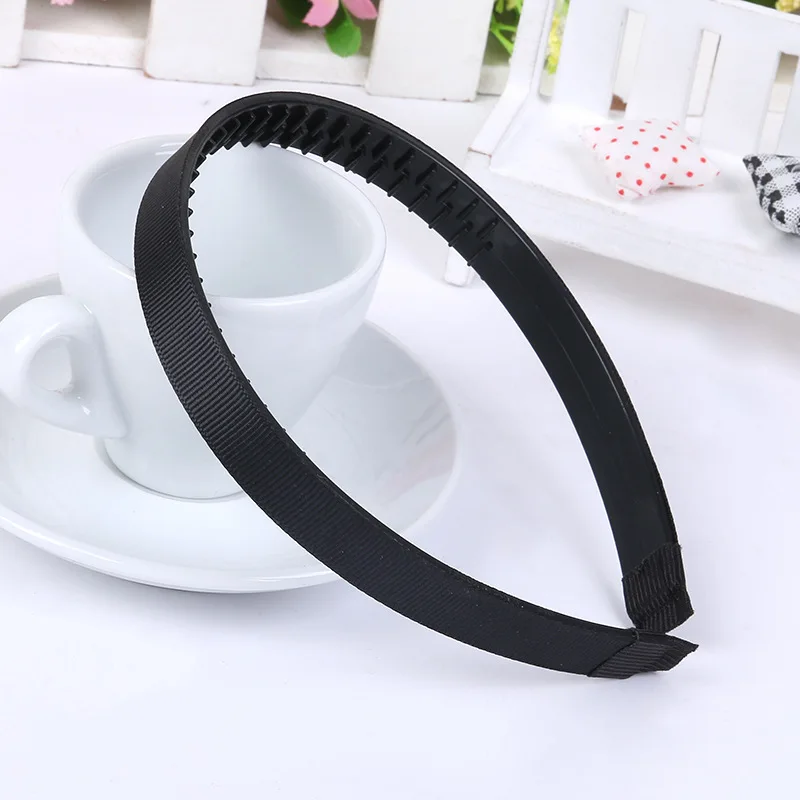 10PCS 1.5cm Black Grosgrain Ribbon Lined Black Plain Plastic Hair