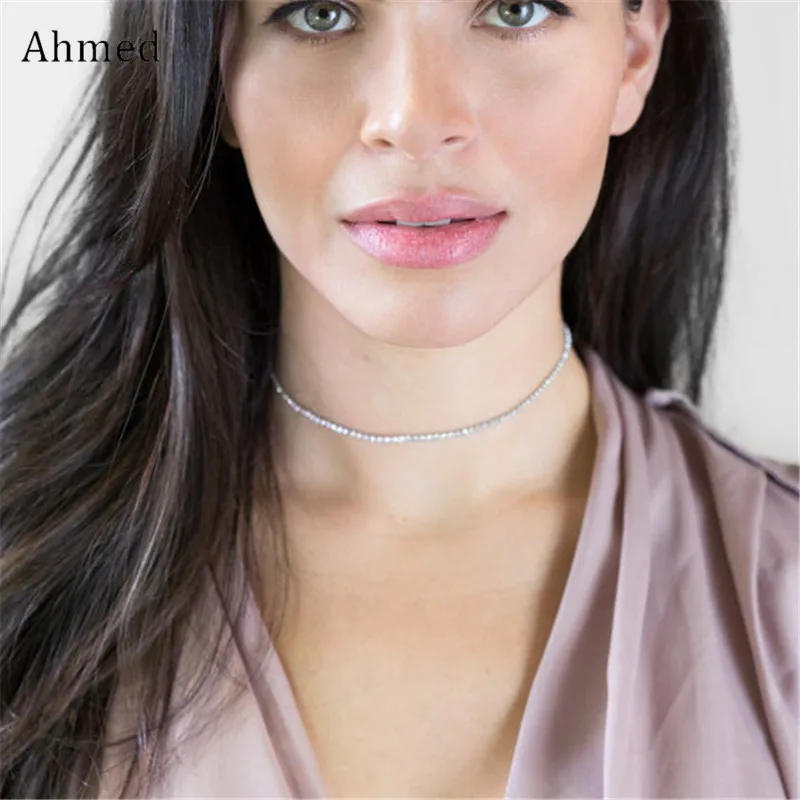 

Ahmed Simple Sexy Full Rhinestone Choker Necklace For Women New Bijoux Maxi Statement Necklaces Collier Fashion Jewelry