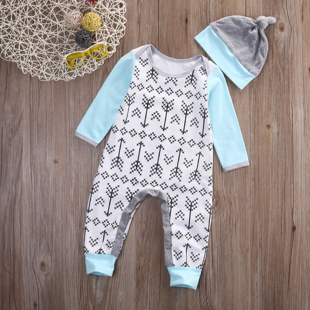 

Newborn Baby Boy Girl Arrows Jumpsuit Hat Outfits 0-18 M