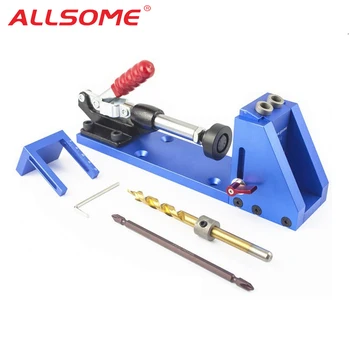 

ALLSOME Pocket Hole Jig Drill Guide Joinery Woodworking Tool Kit + Drilling Bit Wood lant-hole Drilling System HT1001