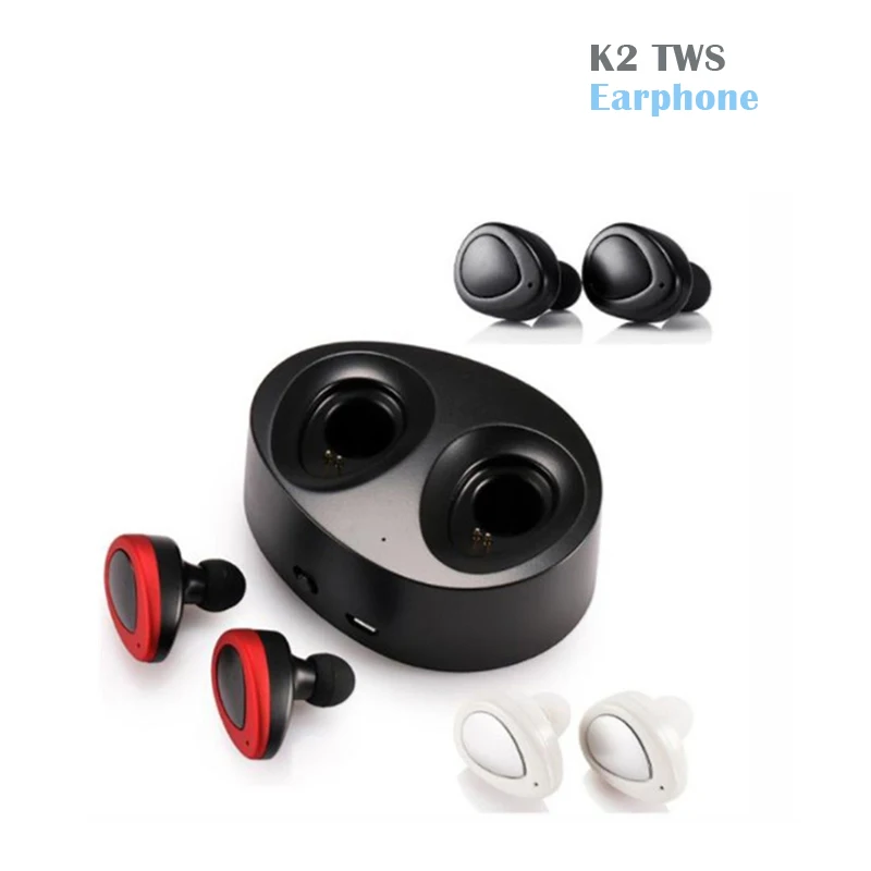 

2017 Newest Bluetooth eaphone 4.1 In-ear Binaural Rechargeable K2 TWS Wireless Stereo Earbuds Support APP USB Plug Type Earphone