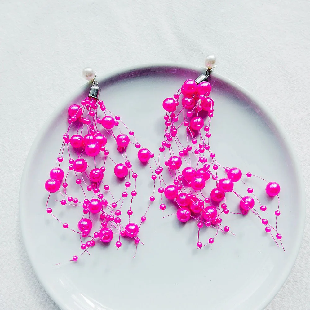 

The New Fashion Ma'am Imitation Pearl Tassels Earring Long Section Fishing line Dangle Earrings ZFS0776