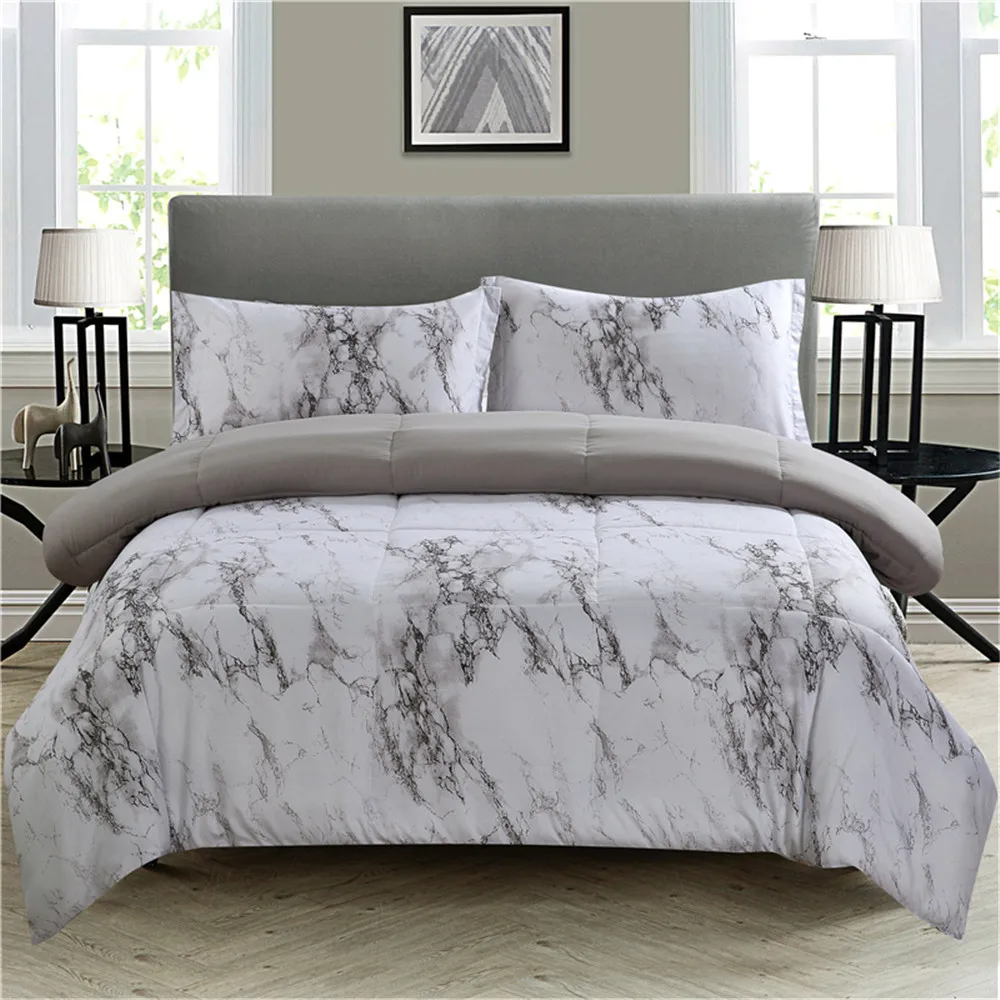 WINLIFE 3 PCS Marble Pattern Comforter Set Marble Quilt for Single Bed