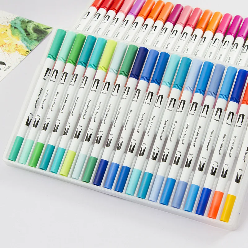 

100 Colors Dual Tips Fine Brush Marker Pen Water Based Ink Watercolor Paintbrush Sketch Art Marker Manga Drawing Pens