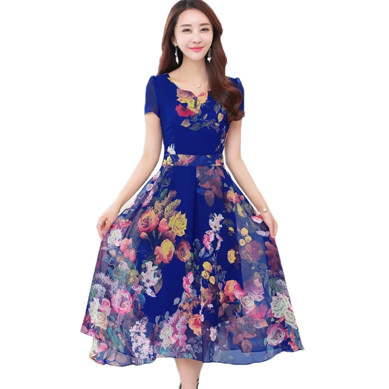 

8 colors Summer Print Chiffon Dress Women 2019 New Bohemia Beach Dress Sexy Slim Plus Size 4XL Women Elegant Long Dresses Y48
