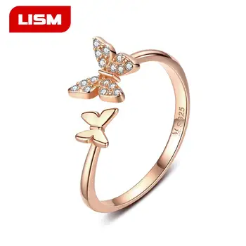 

925 Sterling Silver Crystals Butterfly wedding Rings for women AAA Zircon finger engagement Rings female Jewelry Opening adjusta