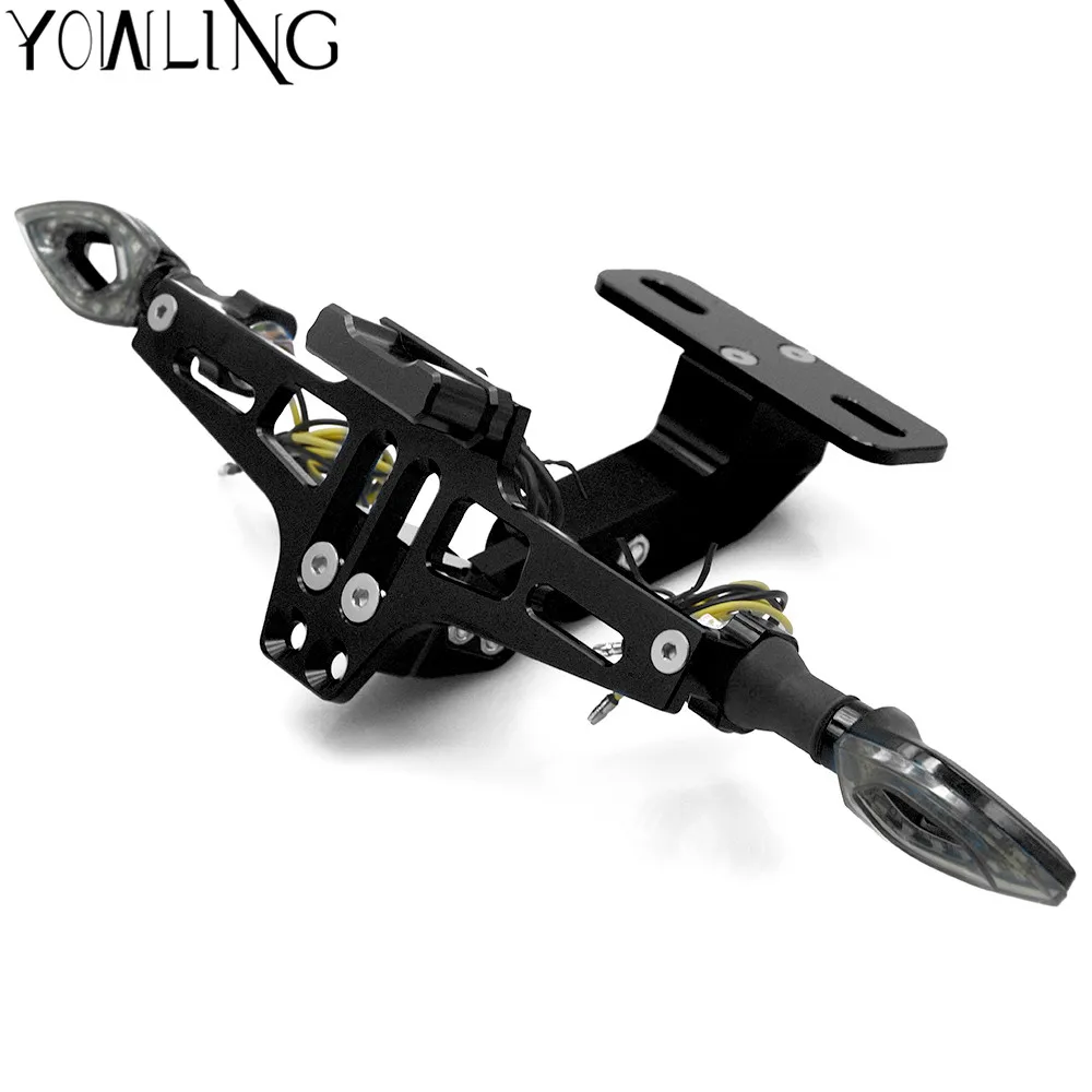 Universal CNC Aluminum Motorcycle Rear License Plate Mount Holder with White LED Light For Honda Kawasaki Yamaha Ktm Suzuki