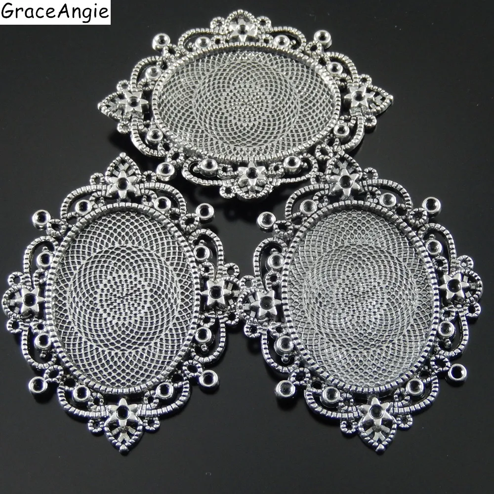 5pcs/pack Vintage Antique Silver Tone Alloy Oval Necklace Pendant Charms Cameo Cabochon Setting Tray 40*30mm 68*52*3 mm AU32535|pendant