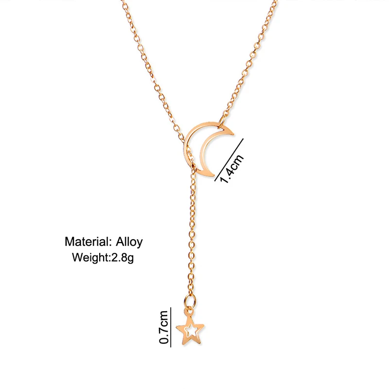 Qevila New Fashion Necklace Tiny Star Moon Pendant Necklace Bohemian Gold Silver Star Moon Choker for Women Chain Jewelry Gifts (3)