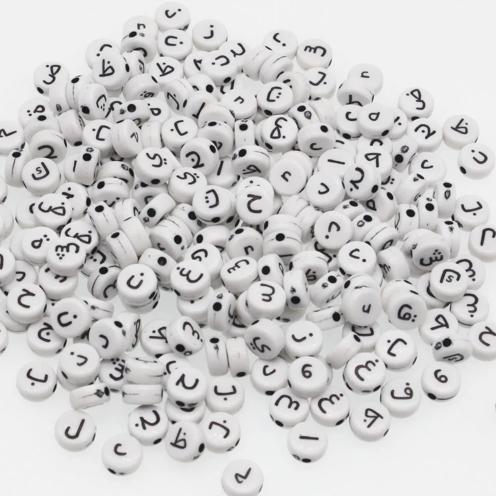 

CHONGAI 300Pcs Round Acrylic Arabic Alphabet/Letter Loose Beads Mix letters For Jewelry Making DIY Beads Accessories 4X7mm