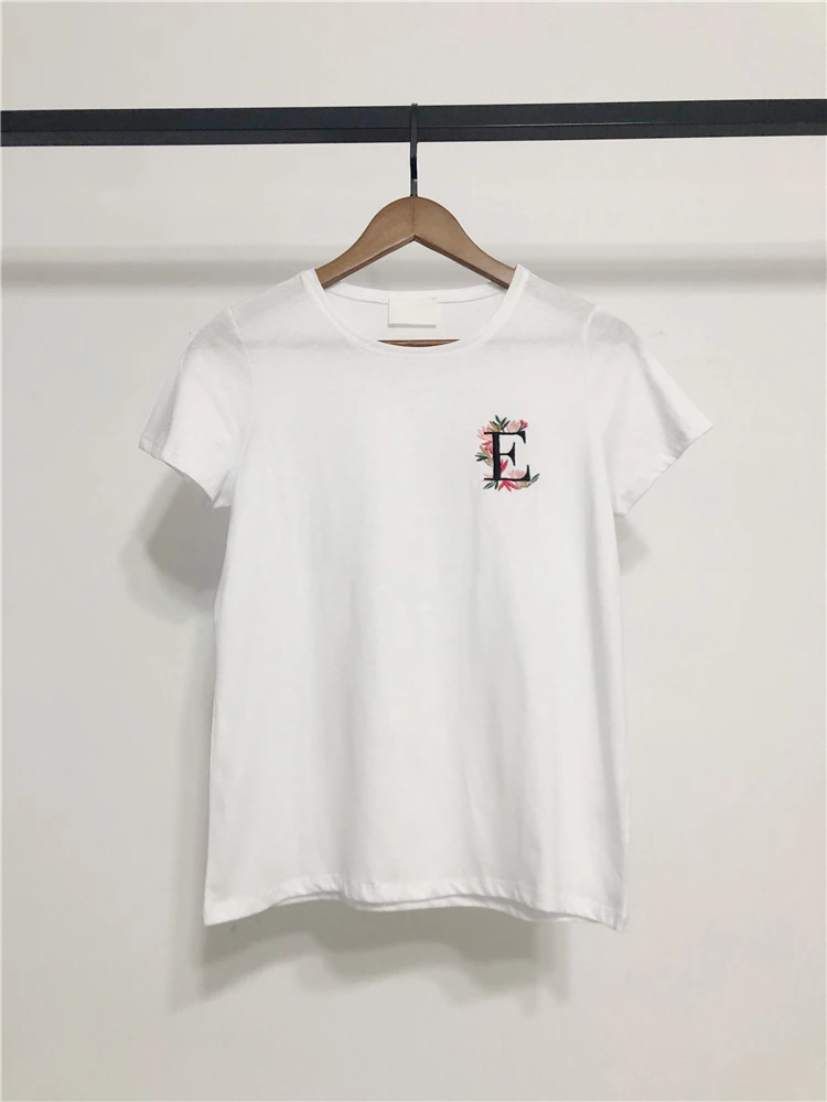 

Women short sleeve loose leaf embroidery T-shirt Love Embroidered T shirt
