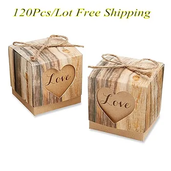 

(120Pcs/Lot) Love Heart Rustic Wedding Candy box for Cake box and Wedding favor boxes and romantic wedding gift bags Easy Fold