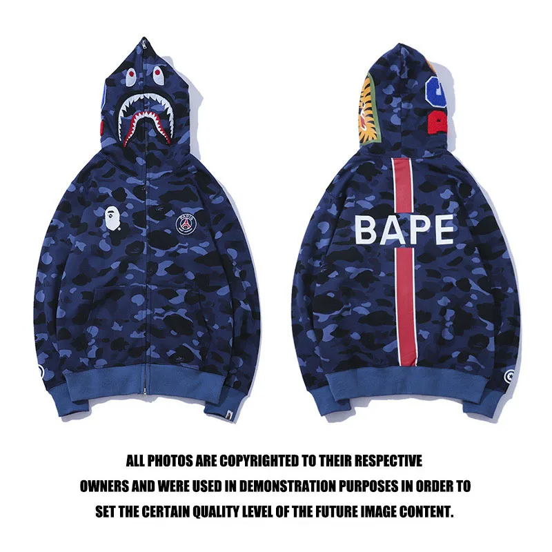 

2019 New Fashion Shark Hoodie Japanese Style Long Sleeve Blue Hooded Cotton Print Sweatshirt Asia Size