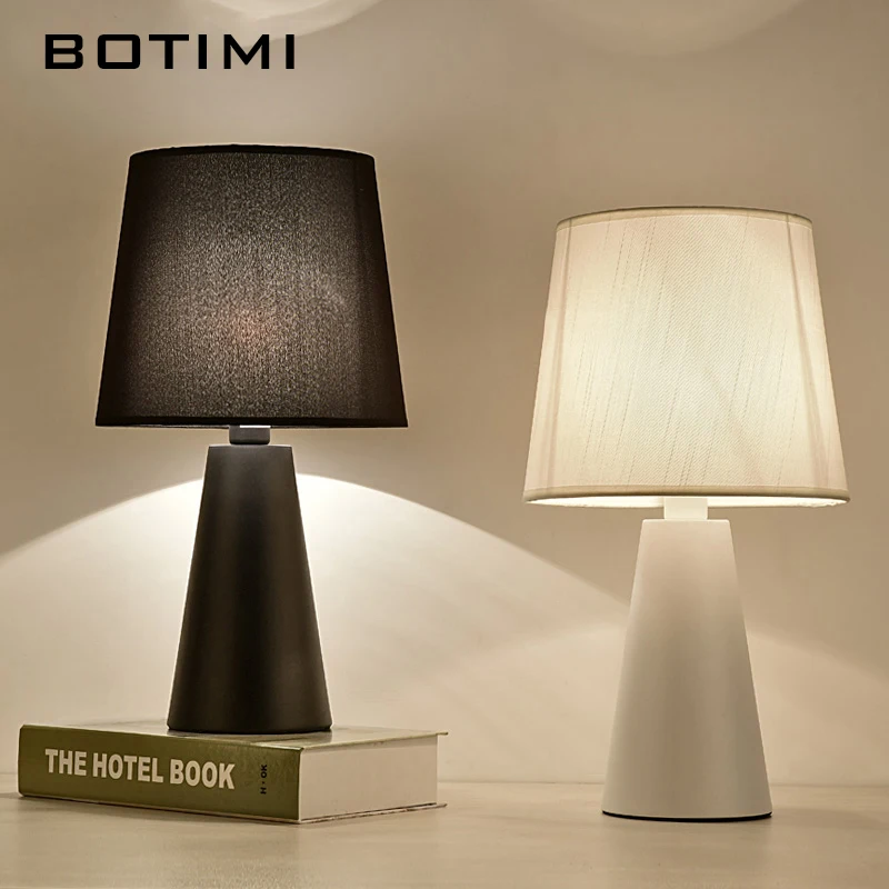 

BOTIMI Modern Table Lamp With Fabric Lampshade LED Lamparas de mesa Metal Desk Light E27 Hotel Lighting Deco Luminaria de mesa