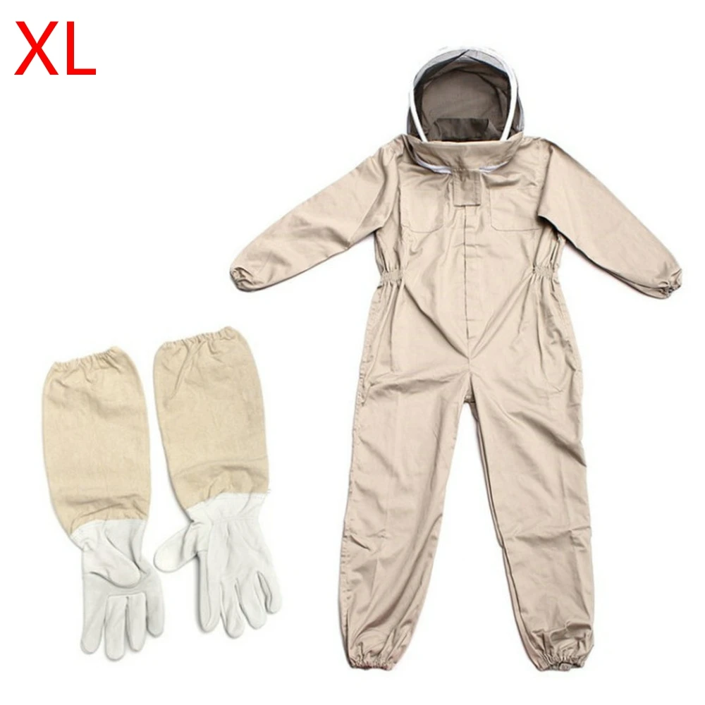 Unisex Cotton Beekeeper Bee Suit Smock Apiculture Costume + Beekeeping Protective Goatskin Gloves Gray+White Safely Clothes Beekeeping Suit Beekeeping Clothing Beekeeping Gloves