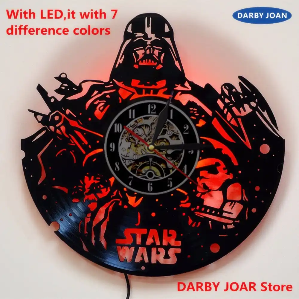 Star Wars Vinyl Clock Wall Light Led Vintage Silhouette Record