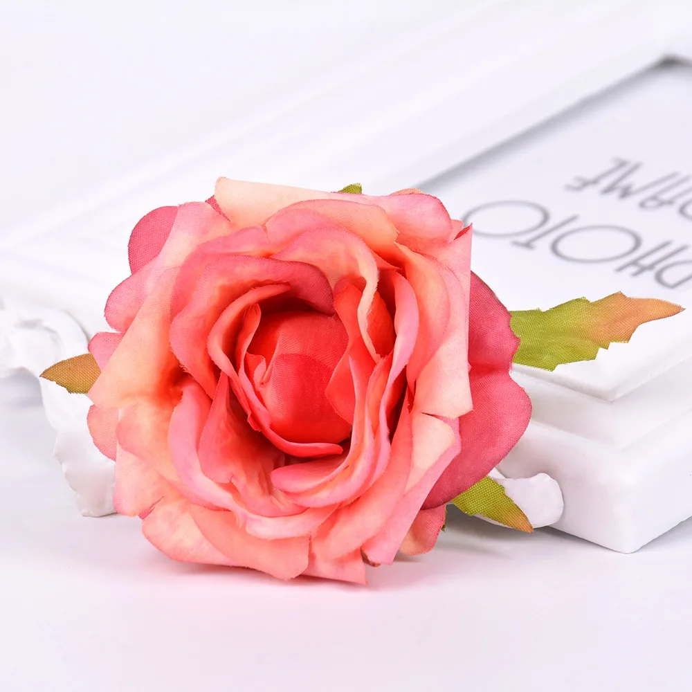 5 шт. шелковые Цветущие розы 7 см искусственные головки цветов для свадьбы украшения дома свадебный венок подарки скрапбук ремесло поддельный цветок - Цвет: Champagne powder