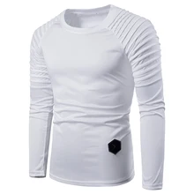 Mens Tee Top Male Hip Hop Streetwear O-Neck Slim Solid Long Sleeve Fitness T-Shirt Striped Pleated Raglan Sleeves Men's Clothing striped raglan sleeve letter print tee