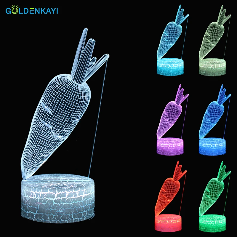 Carrot 3D LED Originality Night Lights Atmosphere Table Lamp Visual RGB Bulb Colorful Light Cartoon Decor Gift | Лампы и освещение