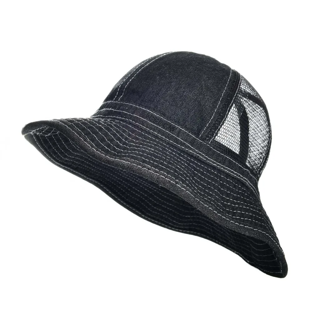 Summer Black Mesh Panama Bucket Hat Men Wide Brim Sun UV Protection Cap