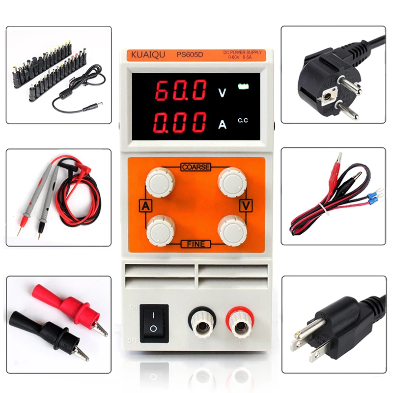 

LED Digital PS605D Adjustable Variable Portable DC Switching Power Supply Output 0-60V 0-5A Support AC 110-220V