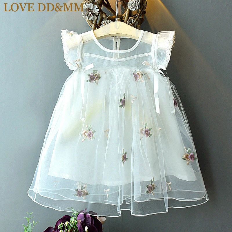 Платья для девочек с надписью «LOVE DD& MM» Новинка года, летняя детская одежда модное милое белое кружевное платье принцессы с вышивкой и рукавами-крылышками для девочек