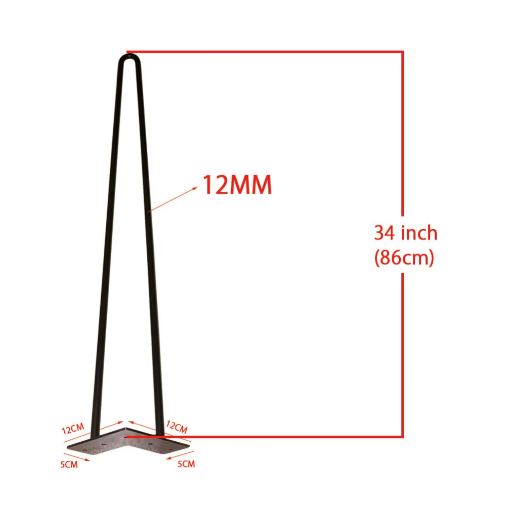

34"(86 cm) Black Hairpin Legs for Mid Century Modern Style Box Entry Console Table,set of 4,2 ROD 12MM Dia. Solid Iron