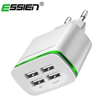 

Essien 4 Ports USB Charger Phone Universal LED Light Wall Fast Charging Adapter For Samsung Tablet with 2M usb cable for iphone