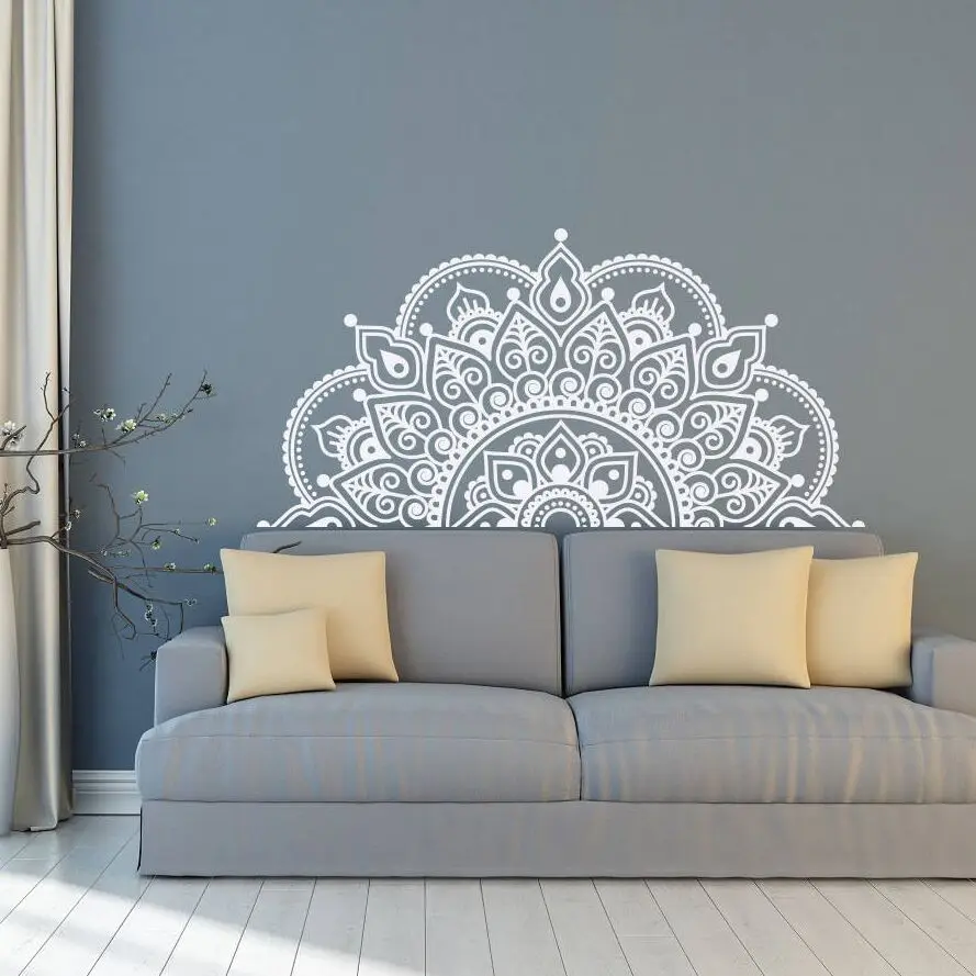 Adesivos de Vinil Alta Qualidade Metade Mandala Mandala Flor Decoração Parede Quarto Sala Decalque Boho Style Mandala Pintura Mural da Parede Zw250