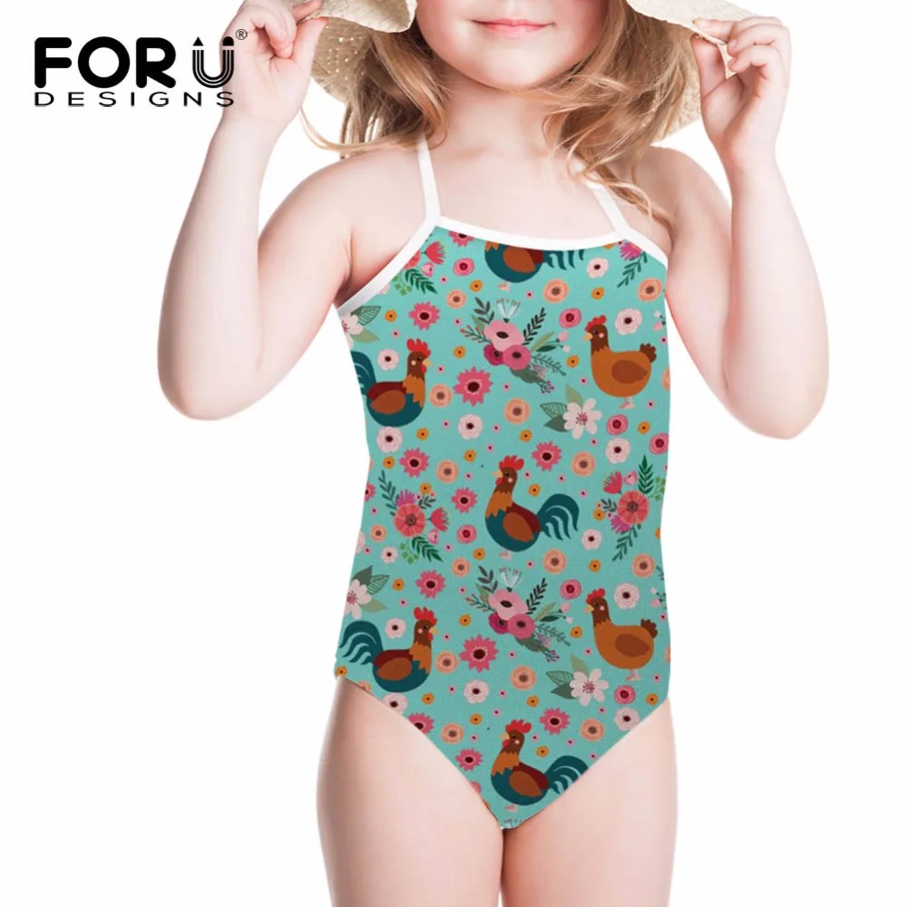 

FORUDESIGNS Swimsuit for Girls Swimwear Children Kawaii Chicken Printing One-piece Suits Bathing Suit for Kids Swimming Suit