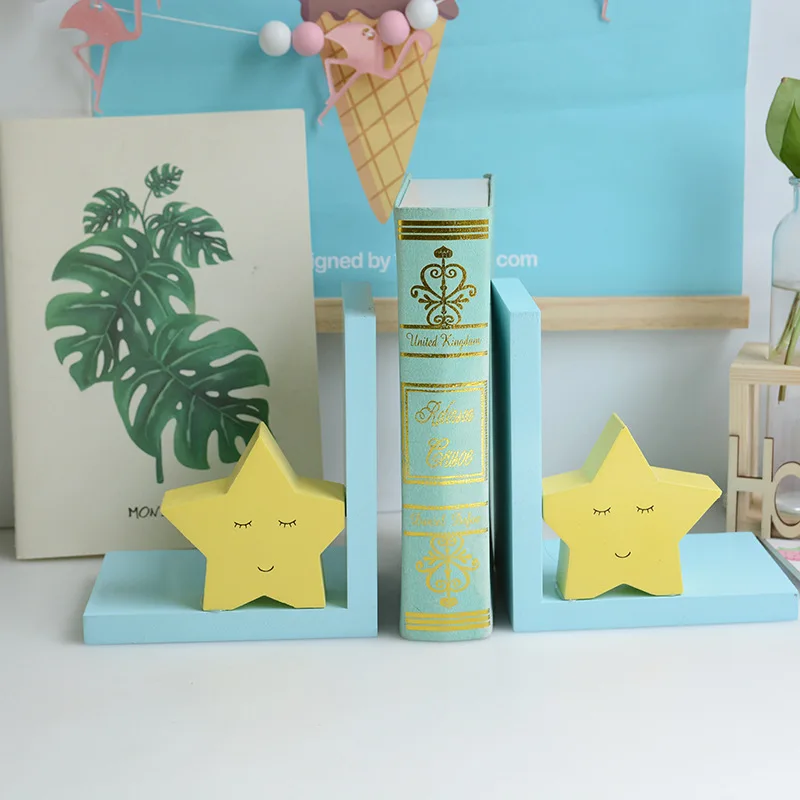 Деревянный нескользящий Bookend Star Луна книга полка держатель стенд детский кабинет украшения стеллаж для хранения Bookend для домашнего офиса поставка - Цвет: 3