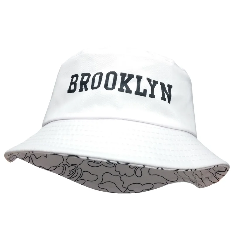 Новинка, Панама, мужская шляпа-Панама, женская летняя Панама, Бруклинский принт, шляпа Боба, шляпа в стиле хип-хоп, Рыбацкая шляпа - Color: brooklyn  white