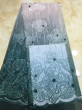 

French Sequin Lace Fabric 5yards 2019 African Lace Fabric With Sequins High Quality Green Beaded Lace Fabric For Sewing Dresses